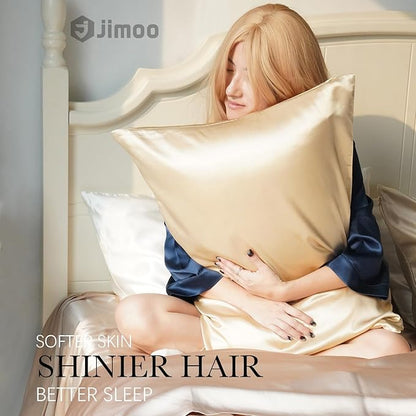 J JIMOO 100% Mulberry Silk Pillowcase for Hair and Skin, 22 Momme Pure Natural Silk Pillow Case Both Sided with Zipper, Pillow Cover for Women Mom Men (Beige, Standard 20''×26'', 2 Pack)