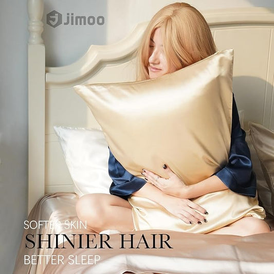 J JIMOO 100% Mulberry Silk Pillowcase for Hair and Skin, 22 Momme Pure Natural Silk Pillow Case Both Sided with Zipper, Pillow Cover for Women Mom Men (Beige, Standard 20''×26'', 2 Pack)