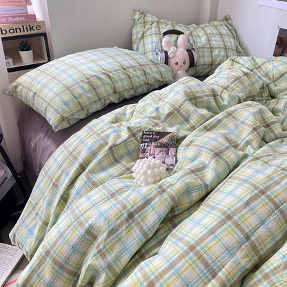 EAVD Multicolor Buffalo Plaid Duvet Cover Twin Soft 100% Washed Cotton Reversible Grid Checkered Plaid Bedding Set Vintage Gingham Duvet Cover with 2 Pillowcases Modern Checkered Bedding Set