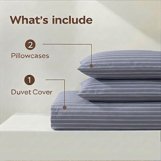 Bedbay Grey Striped Duvet Cover Set King Size, 100% Cotton Sateen Bedding Set, Modern Minimalist Hotel Style 3 Piece Duvet Cover, Soft Breathable All-Season Bedding