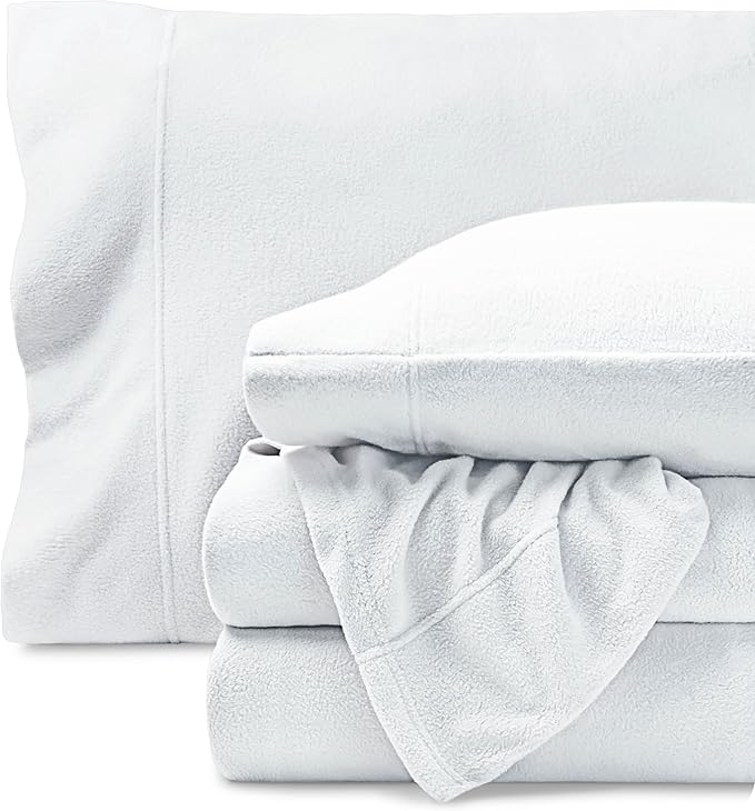 Bare Home Super Soft Fleece Sheet Set - Queen Size - Extra Plush Polar Fleece, No-Pilling Bed Sheets - All Season Cozy Warmth (Queen, White)