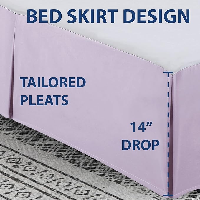 Cathay Home Double Brushed Microfiber Pleated Easy Fit Bed Skirt, Ultra Soft, Fade and Wrinkle Resistant - Lavender, King