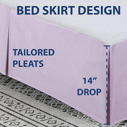 Cathay Home Double Brushed Microfiber Pleated Easy Fit Bed Skirt, Ultra Soft, Fade and Wrinkle Resistant - Lavender, Twin