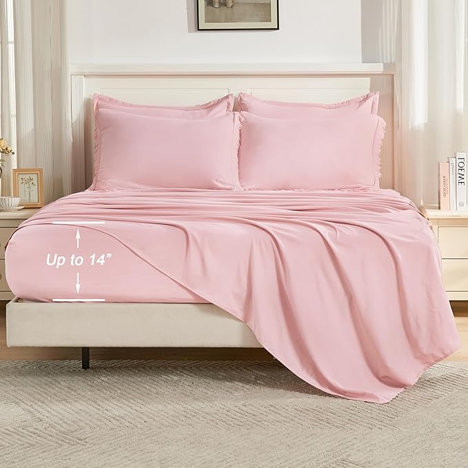 Andency King Size Comforter Set with Sheets Light Pink - 7 Pieces Bed in a Bag Boho Soft Lightweight Bedding Sets, Tassel Bed Set with Comforter, Sheets, Pillowcases & Shams