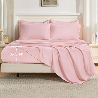 Andency Full Size Comforter Set Light Pink -7 Pieces Boho Tassel Bed in a Bag Soft Lightweight Bedding Sets, Fringe All Season Bed Set with Comforter, Sheets, Pillowcases & Shams