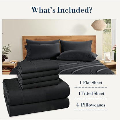 Casa Platino Sheets Queen – 6 Piece Crisp Percale Weave Queen Cooling Sheets with 15" Deep Pockets, Lightweight & Cool Feel for All Sleepers, Ultra Soft & Breathable for a Great Nights Sleep – Black