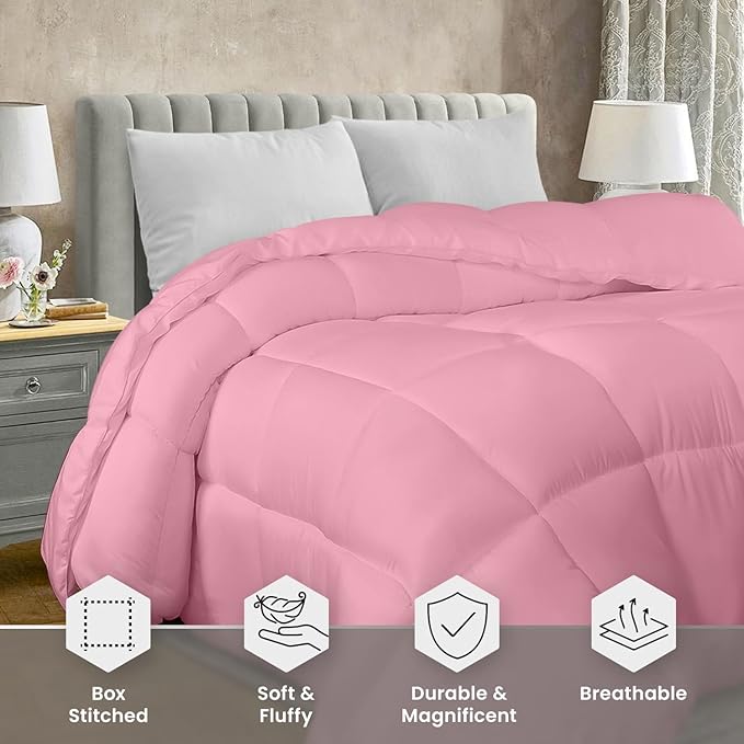 Utopia Bedding Comforter Duvet Insert, Quilted Comforter with Corner Tabs, Box Stitched Down Alternative Comforters Twin Size (Pink)