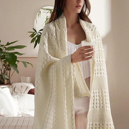 PHF 100% Cotton Waffle Weave Throw Blanket, Soft Lightweight Breathable Cozy Throws for Couch Bed Sofa, Luxury Aesthetic Blanket Gift for Home Decor & Office, 50"x60", Cannoli Cream