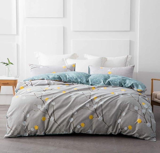 SLEEPBELLA Duvet Cover Set 600 Thread Count Cotton Bedding Set (Twin, Grey Branch)