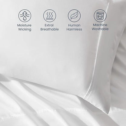 SLEEP ZONE Nanotex Super Soft Cooling Bed Sheets Set Split King Set 5 Piece - Easy Care Fitted Flat Sheet & Pillowcase Sets - Wrinkle Free, Fade Resistant, Deep Pocket 16" (White, Split King Set)