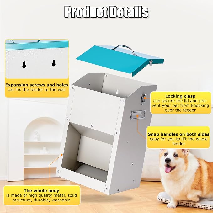 PKNYBZN Automatic Dog & Cat Feeder, 14L Outdoor Gravity Dog Feeder Use, Metal Automatic Feeder Cat Dry Food, Pet Feeding Station for Cats, Dogs and Other Small Animals