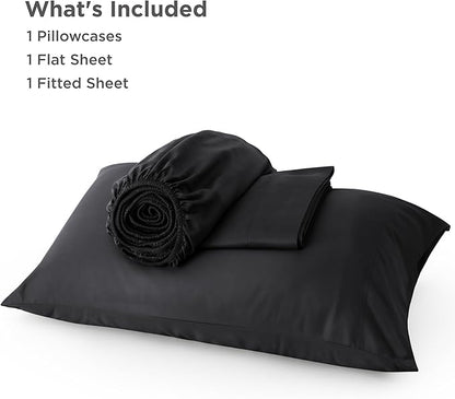Bedsure Cooling Sheets Twin, Rayon Derived from Bamboo, PureWoven, Breathable & Soft Twin Sheets Set, Deep Pocket Up to 16 Inches, Hotel Luxury Silky Bedding for Hot Sleepers, Black