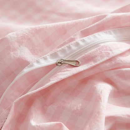 Nayoroom Gingham Duvet Cover Queen Size 100% Washed Cotton Pink Plaid Checkered Comforter Cover 3 Pcs Soft Breathable Grid Farmhouse Dorm Bedding Set for All Seasons