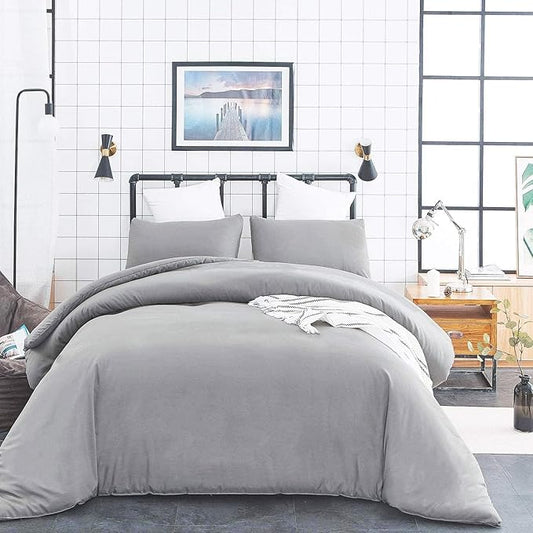 Houseri Light Grey Comforter Set Twin for Boys Girls Silver Gray Bedding Sets Pale Grey Comforters Light Gray Bed Toddler Kids College Soft Dorm Bed Comforter Twin