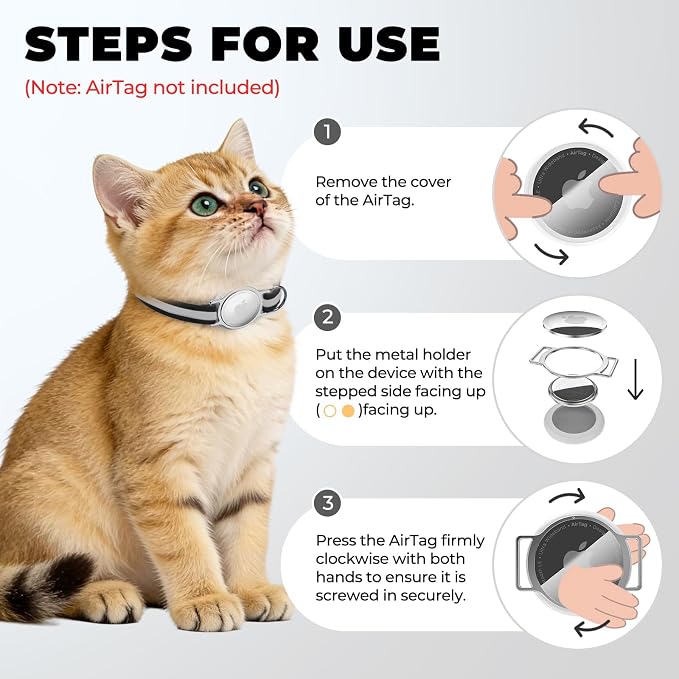Tag Cat Collar, Ultra Elastic Cat Tracker Collar (Reflective Black) | Compatible with Apple Tag Holder, Lightweight, Scratch Resistant, Stepless Adjustable Pet Tracking Collars for Cat Kitten