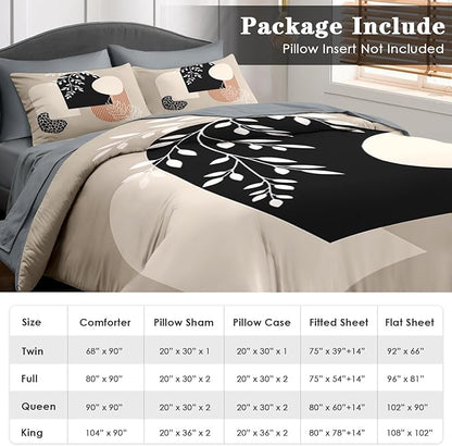 Comforter Set King Size, Boho Summer Vintage 7 Pcs Bedding for Kids and Adults, Bohemian Sun Earth Geometric Bed Sheet Sets with Fitted Sheet 2 Pillowcase & 2 Sham for Bedroom Bed Decor