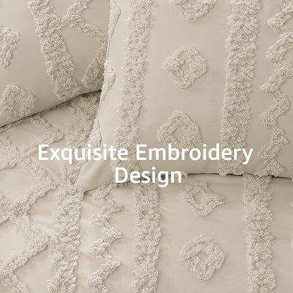WRENSONGE King Size Comforter Set with Sheets - 7 Pieces Beige Tufted Bed in a Bag King Shabby Chic Bedding Sets with 1 Comforter, 2 Sheets, 2 Pillowcases & 2 Shams