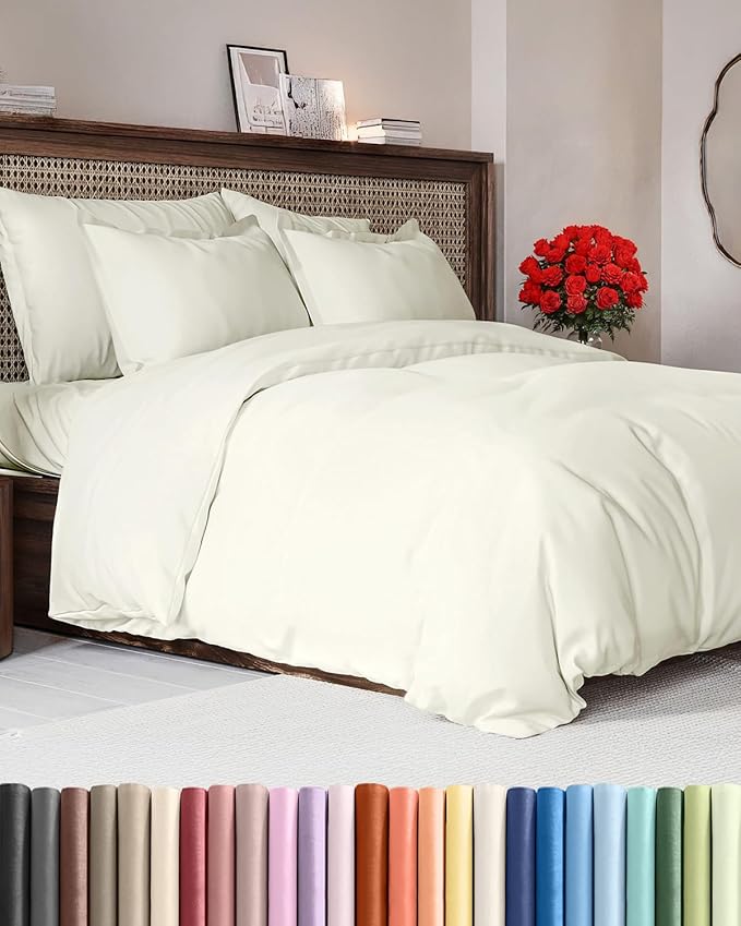 Duvet Cover King Size Set - Extra Soft King Duvet Cover 104" x 90" with 2 Pillow Shams - Hotel Luxury, Easy Care and Fade Free w/ Zipper Closures & Ties - All Season, Comfy, Cozy & Breathable (Ivory)
