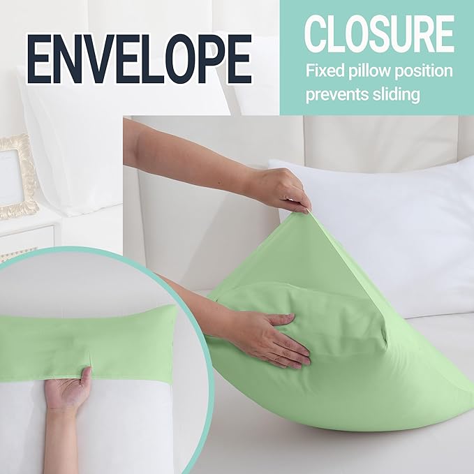 ZPECC Pillow Cases Queen Size Set of 12, 20x30 Envelope Closure Pillowcases, Soft Plain Brushed Microfiber Covers Hypoallergenic Breathable, Sage Green