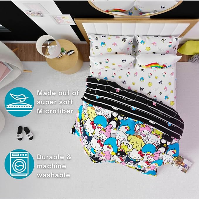 Franco Collectibles Hello Kitty & Friends Bedding 7 Piece Super Soft Comforter and Sheet Set with Sham, Full, (Official Licensed Product)