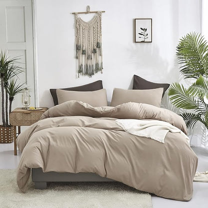 Cottonight Khaki Comforter Set Twin Cream Coffee Bedding Comforter Set Dark Champagne Solid Blanket Quilts Modern Soft Breathable Taupe 3 Piece Bedding Set for Women Men Adults Teens
