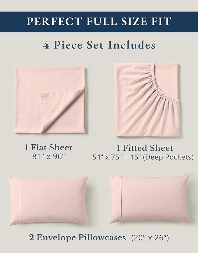 LANE LINEN 100% Organic Cotton Sheets Full Size Bed, Machine Washable Fully Elasticized Low Pill Fade Resistant Cotton Sheets, Soft & Comfy Percale Eco Friendly sábanas Full -Sepia Rose