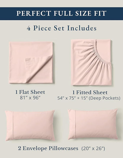 LANE LINEN 100% Organic Cotton Sheets Full Size Bed, Machine Washable Fully Elasticized Low Pill Fade Resistant Cotton Sheets, Soft & Comfy Percale Eco Friendly sábanas Full -Sepia Rose
