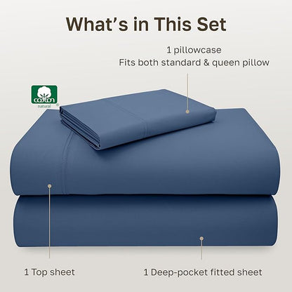 California Design Den Luxury Twin Sheet Set - 100% Cotton, 600 Thread Count Deep Pocket Twin Sheets, Soft Hotel-Quality Bedding with Sateen Weave - Royal Navy Blue