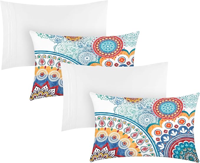 YIYEA King Size Pillow Cases Set of 4, Ultra Soft 1800TC Hotel Quality Double Brushed Microfiber Embroidered Pillowcases and Boho Pillow Covers, Envelope Closure, Fade Resistant (20"x36")