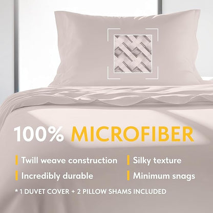 White Classic Beige Duvet Cover Queen Size, Microfiber Duvet Cover with Zipper, Set of 1 Down Comforter Cover with 2 Pillow Shams, Comforter Not Included