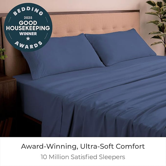 Mellanni King Sheets Set - 4 PC Iconic Collection Bedding - Hotel Luxury, Extra Soft, Cooling Bed Sheets - Wrinkle, Fade, Stain Resistant (King, Blue Nova)