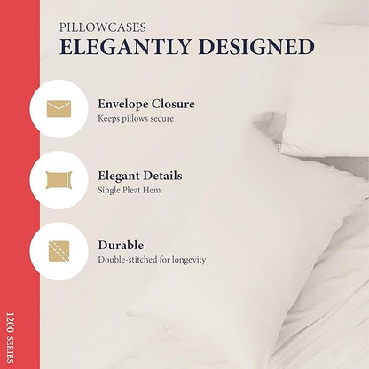 Ashton Sheets 100% Egyptian Cotton Sheets Queen Size - 1200 Thread Count Queen Size Sheets Set Egyptian Cotton, 4 PC Luxury Bedsheet (Ivory), Soft, Cooling, 17" Deep Pocket Sateen Bedsheet Set