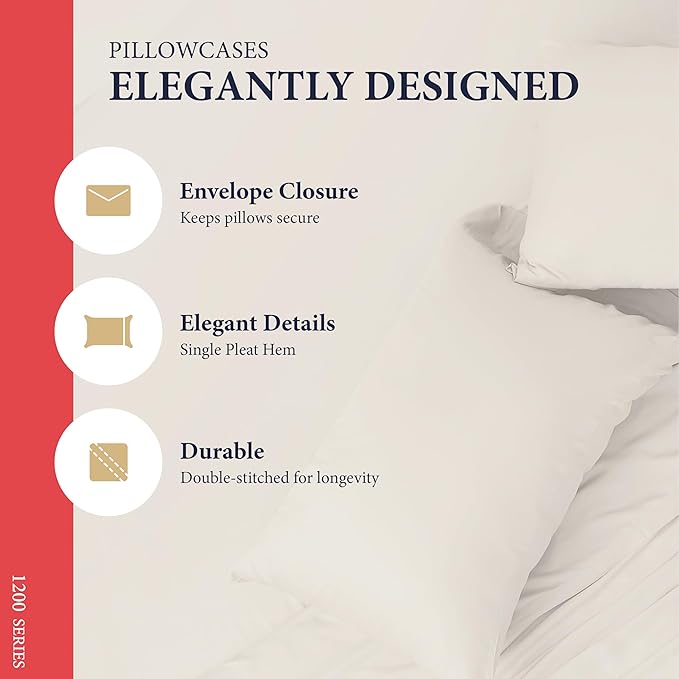 Ashton Sheets 100% Egyptian Cotton Sheets California King Size - 1200 Thread Count Cal King Size Sheets Set, 4 PC Luxury Bedsheet (Ivory), Soft, Cooling, 17" Deep Pocket Sateen Weave Bedsheet Set