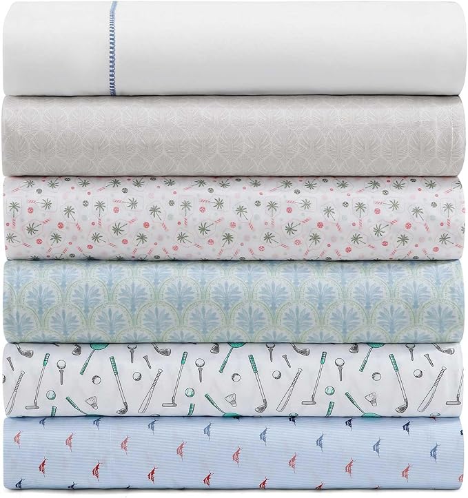 Tommy Bahama - Queen Size Sheet Set, Crisp & Cool Cotton Percale Bedding, Deep Pockets, Bed Sheets with Matching Pillowcases (Iconic Marlin Blue)