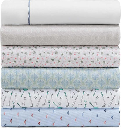 Tommy Bahama - Queen Size Sheet Set, Crisp & Cool Cotton Percale Bedding, Deep Pockets, Bed Sheets with Matching Pillowcases (Iconic Marlin Blue)