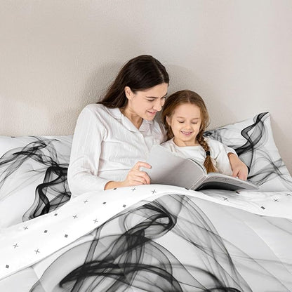 Erosebridal Geometric Quilt Insert Twin Size Ink Line Bedding Set for Minimalists Gradient Stripe Aesthetic White Comforter Warm Soft Comforter Set