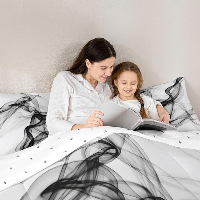 Erosebridal Geometric Quilt Insert King Size Ink Line Bedding Set for Minimalists Gradient Stripe Aesthetic White Comforter Warm Soft Comforter Set