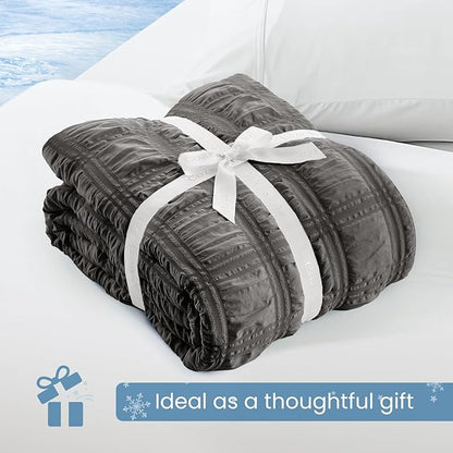 Cozy Bliss Cooling Comforter Seersucker Plaid Twin XL Size, Q-Max 0.45 Lightweight Cooling Blanket, Breathable Silk Smooth Summer Bedding Quilt for Hot Sleepers Night Sweats Dark Gray