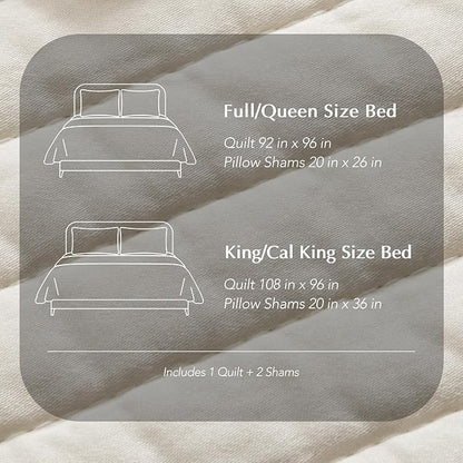 EVERGRACEHOME Cotton Sateen Quilt Set Queen Size, Pre-Washed Cotton Channel Stitch Coverlet Bedspread, 3 Pieces Lightweight Soft Bedding Sets for All Season, with 2 Pillow Shams, Cream