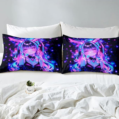 Erosebridal 3D Mushroom Girls Sheets for Boys Girls Japanese Modern Fashion Fitted Sheet,Abstract Graffiti Kids Bedding Sets Watercolor Aesthetic Bed Sets Full 3 Piece
