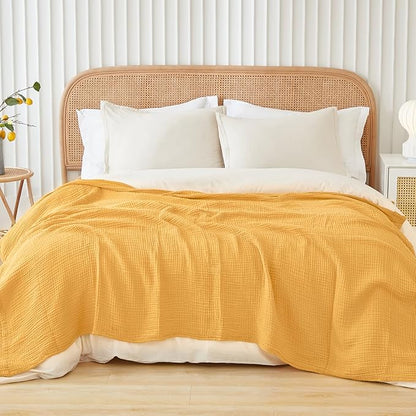 EMME Cotton Muslin Large Throw Blanket Couch Breathable Gauze Soft Lightweight Bed Blankets Adults (Heather Yellow, 50"x70")