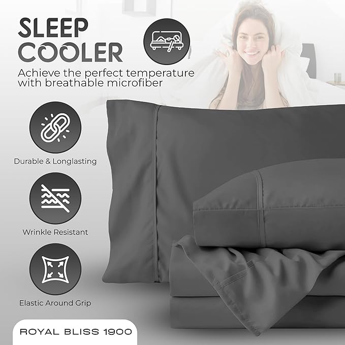 Split Queen Sheets - 5 Pcs Set for Adjustable Bed - Soft, Wrinkle-Resistant (Dark Grey)