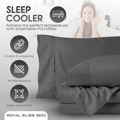 Split Queen Sheets - 5 Pcs Set for Adjustable Bed - Soft, Wrinkle-Resistant (Dark Grey)