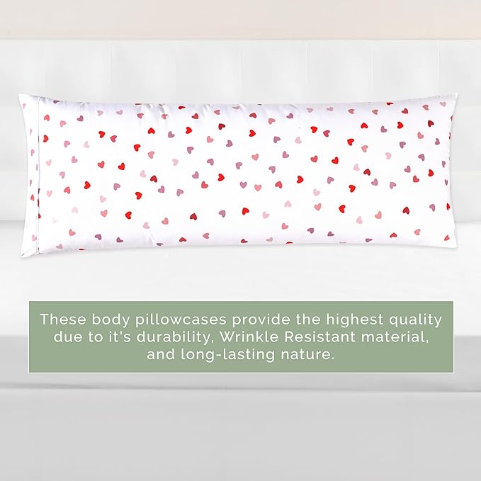 Elegant Comfort Ultra Soft 1-Piece Set Hearts Print Pillowcases - 1500 Premium Hotel Quality Microfiber, Soft and Smooth Hidden Zipper Closure 1-Piece Pillow Covers - Body Pillowcase, Valentina