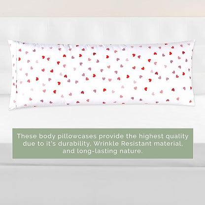 Elegant Comfort Ultra Soft 1-Piece Set Hearts Print Pillowcases - 1500 Premium Hotel Quality Microfiber, Soft and Smooth Hidden Zipper Closure 1-Piece Pillow Covers - Body Pillowcase, Valentina