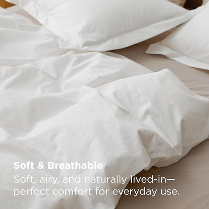 Bedsure 100% Washed Cotton Duvet Cover Twin Size - Natural White Minimalist Bedding Set Linen Like - PureWoven Plain Simple & Soft Comforter Cover for All Seasons (Natural White, Twin, 68"x90")