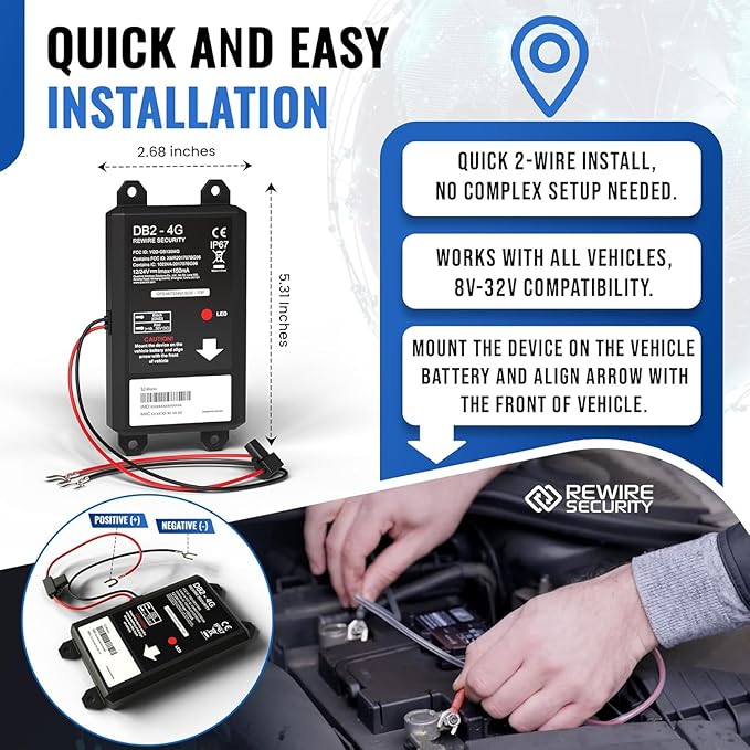 DB2-4G GPS Tracker for Vehicles – Real-Time Vehicle Tracking Device for Car, Van, Motorhome | Easy Battery Install | Live App Tracking | 4G Fleet Tracking | Low Cost Plan | Free Trial