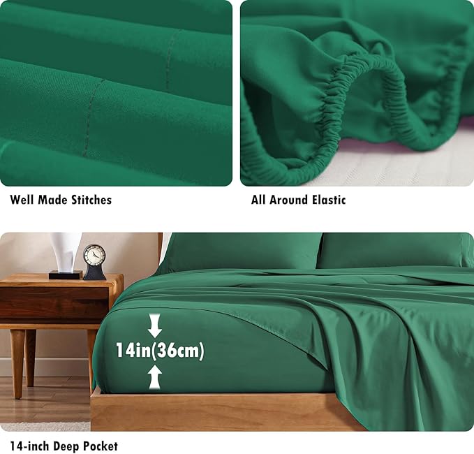ClevaHome Twin Sheets Set, 3-Piece Twin Size Sheets, Lightweight & Super Soft Easy Care Microfiber– Shrinkage & Fade Resistant Bedding Set with 14'' Deep Pockets (Forest Green)