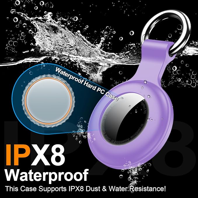 1|2|4Pack for Apple AirTag Holder with Keychain for Air Tag 2nd/1st Gen | Waterproof Air Tag Cover GPS Tracker Anti-Scratch Silicone Air-Tag Case for Pets,Kids,Bags,Luggages-Purple