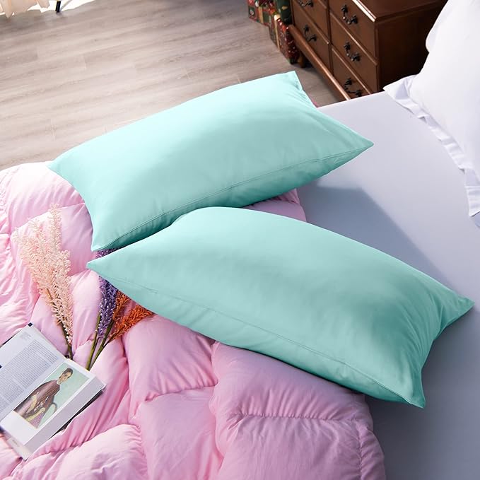 NTBAY Egyptian Cotton King Pillowcases - Set of 2, 500 Thread Count Cotton Pillowcases - Soft and Breathable Envelope Closure Pillow Cases - 20x36 Pillow Covers for Bed, Aqua